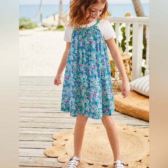 Mini Boden Other - Mini Boden Printed Dress Set in Sea Breeze Blue Floral Print Size 7-8 Years